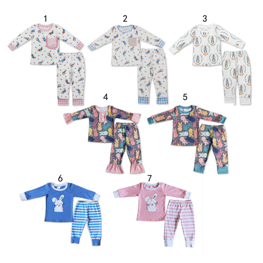 Sibling Boys Baby Girls Easter Bunny Top Pants Pajamas Sets