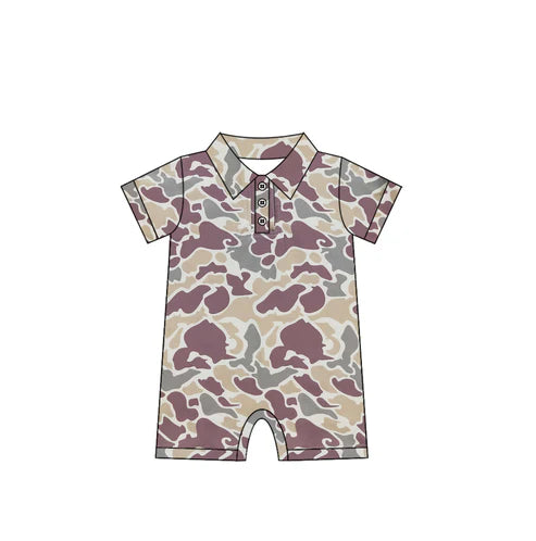 3.28 SR2974 Baby Infant Boys Short Sleeves Brown Camo Button Rompers Preorder