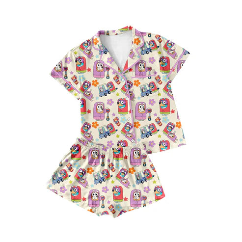 Adult Women Flowers Dogs Buttons Tops Shorts Pajamas Preorder