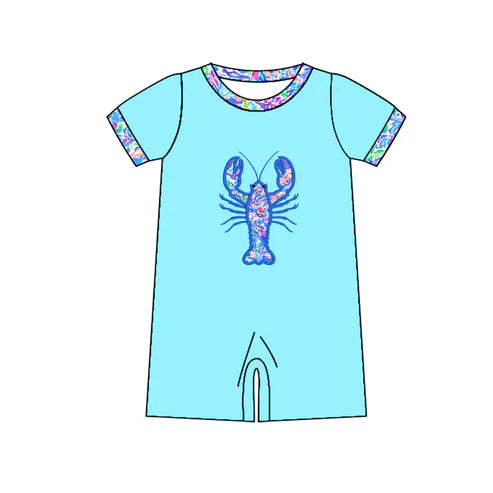 4.16  SR3044 Baby Boys Blue Short Sleeves Floral Crayfish Rompers Preorder