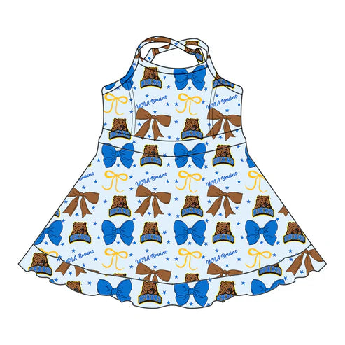 7.3 Custom Moq 3 Baby Girls Strap UCLA Bows Plaid Short Ruffle Team Knee Length Dresses