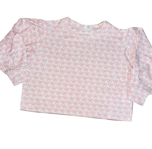 9.27 GT1249 Baby Girls Pink Bows Checked Long Sleeves Yoga Tee Shirts Top Preorder