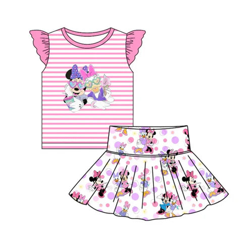 6.21 Custom Moq 3 Baby Girls Pink Mouse Top Cartoon Skorts Clothes Sets