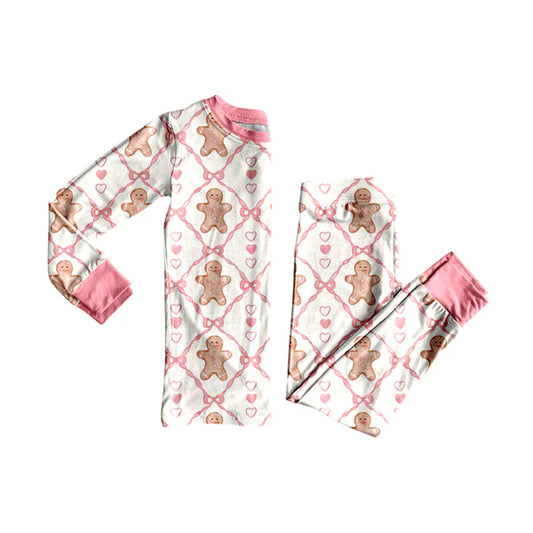 8.27 GLP2737 Baby Girls Pink Hearst Gingerbread Plaid Top Pant Christmas Pajamas Set Preorder