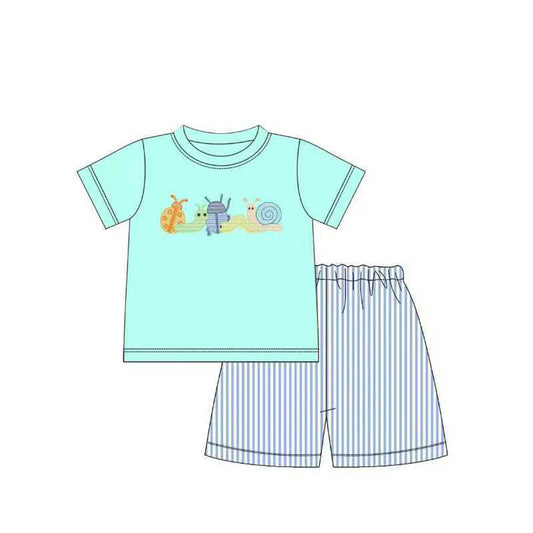 11.28 MOQ：5pcs BSSO1733 pre-order baby boy clothes snails toddler boy summer outfit
