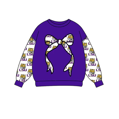 10.29   Custom Moq 8 Baby Girls Purple Bows LSU Tiger Team Pullovers Top