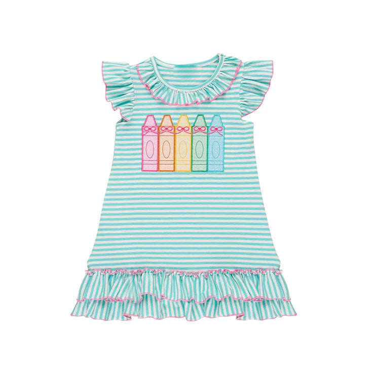 11.15 MOQ：5pcs GSD3104 pre-order toddler clothes crayon girl back to school summer dress