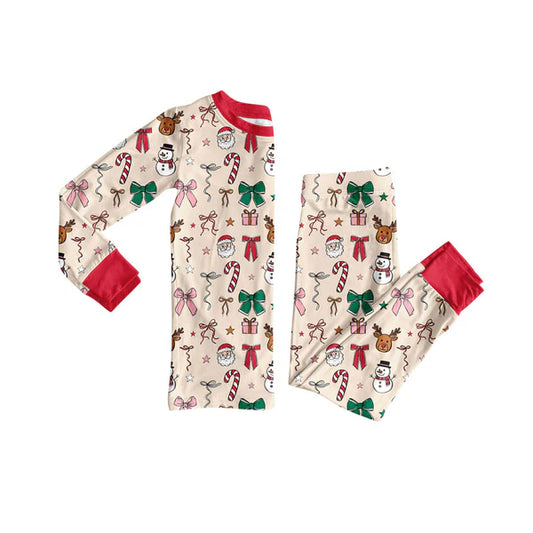 8.27  GLP2739 Baby Girls Snowmen Candy Cane Top Pant Christmas Pajamas Set Preorder