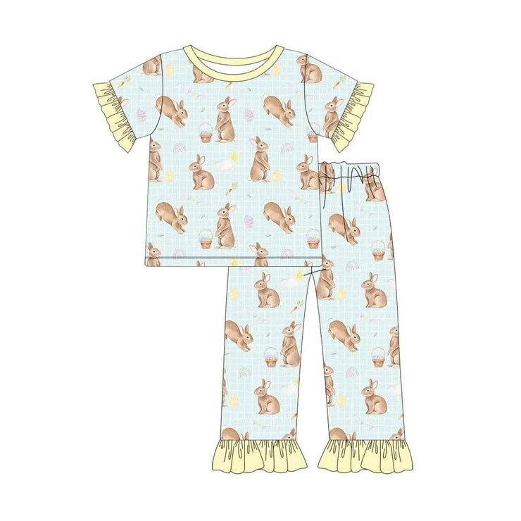 11.24 MOQ：5pcs GSPO2216 pre-order toddler girl clothes rabbit print girl easter spring set