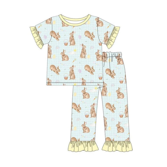 11.24 MOQ:5pcs GSPO2216 pre-order toddler girl clothes rabbit print girl easter spring set