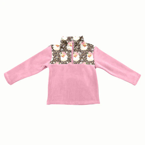 8.5 GT1151 Baby Girls Santa Leopard Christmas Half Zipper Pullover Top Preorder