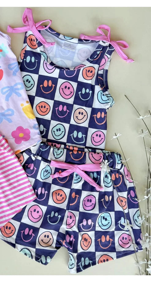 11.6 Colorful Smiles Checked Top Pockets Shorts Clothes Sets Preorder
