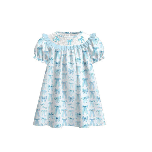 11.6 MOQ:5pcs GSD3043 pre-order toddler clothes blue bows girl summer dress