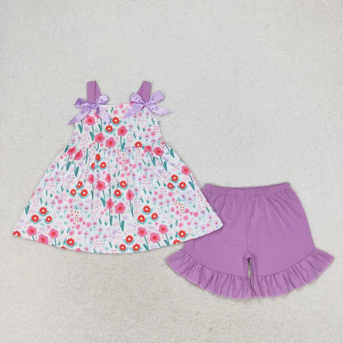6.23 Sibling Baby Girls Straps Floral Tunic Ruffle Shorts Summer Clothes Sets