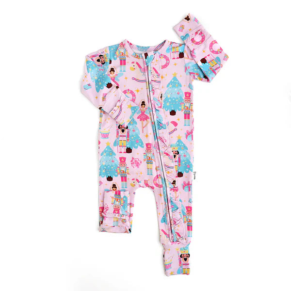 5.29 LR1970 Baby Infant Girls Pink Christmas Soldier Ruffle Zip Rompers preorder
