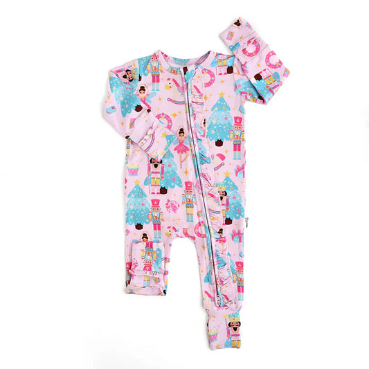 5.29 LR1970 Baby Infant Girls Pink Christmas Soldier Ruffle Zip Rompers preorder
