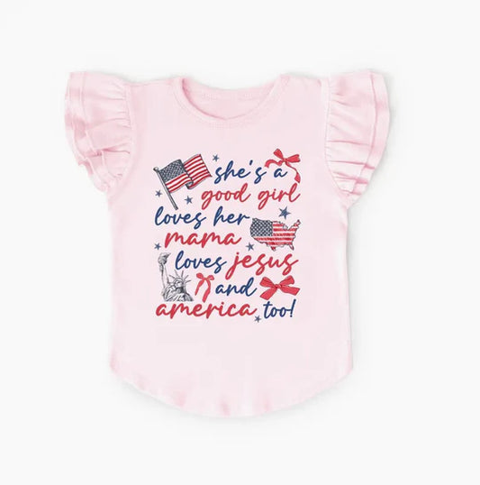 12.25 MOQ：5pcs GT1546 pre-order baby girl clothes flag print girl summer top