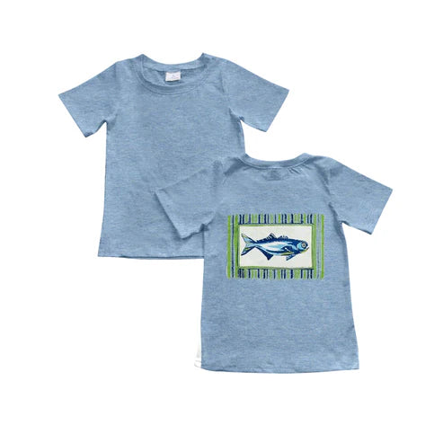 6.18 BT1243 Baby Boys Gray Short Sleeves Fishes Tee Shirts Top Preorder