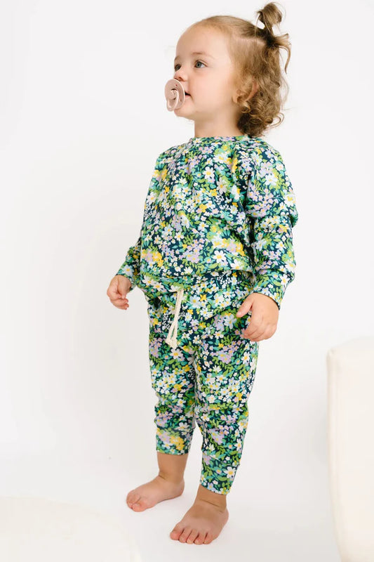 5.28 GLP2000 Baby Girls Green Small Flowers Top Pants Pajamas Clothes Sets Preorder