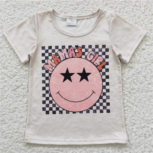 GT0173 Girl Smiley Face Star Short Sleeve Top