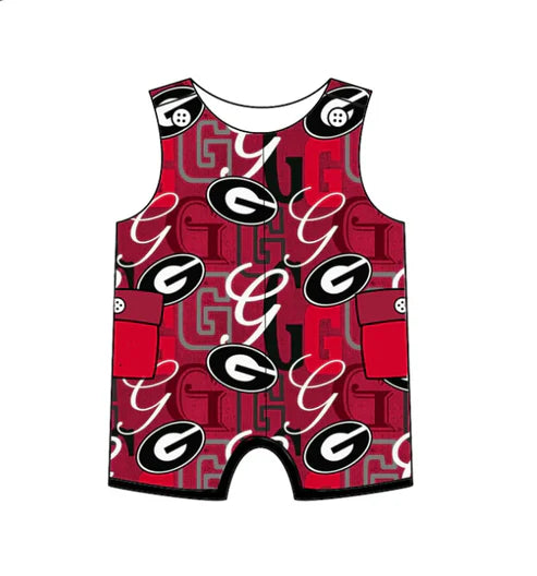 6.24 Custom Moq 3 Baby Girls Red Sleeveless G Team Shorts Rompers