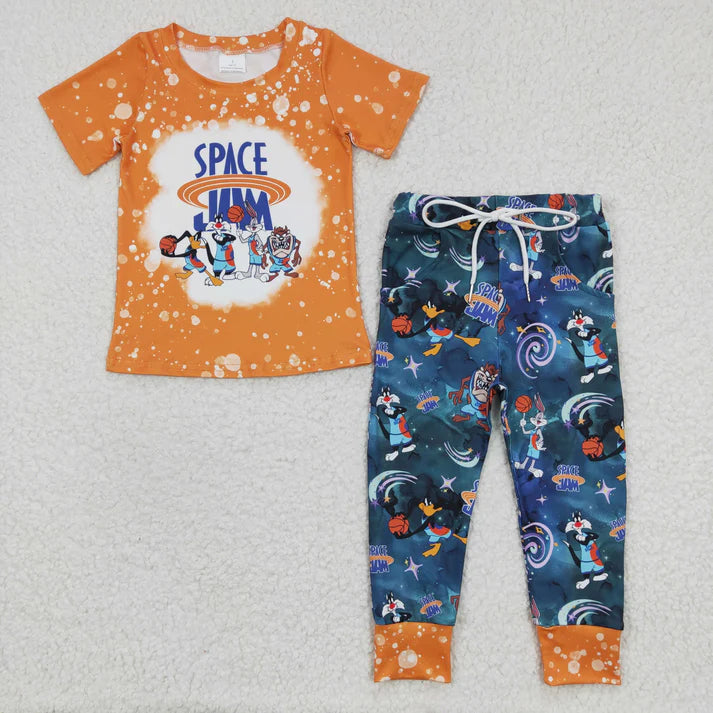 BSPO0091 Boys Orange short sleeve pants suit