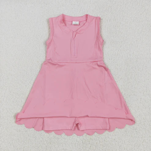 5.9  GSD2087 Girls Pink Yoga Zip Active Wear Skort Knee Length Dress