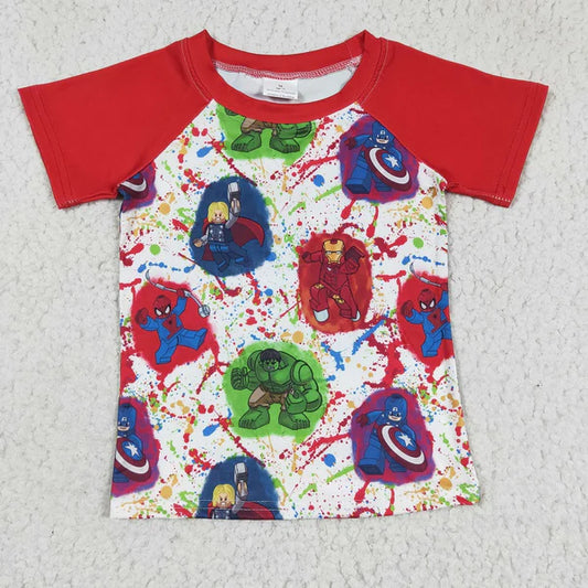 BT0139 Boy Red Tie Dye Cartoon Shirts