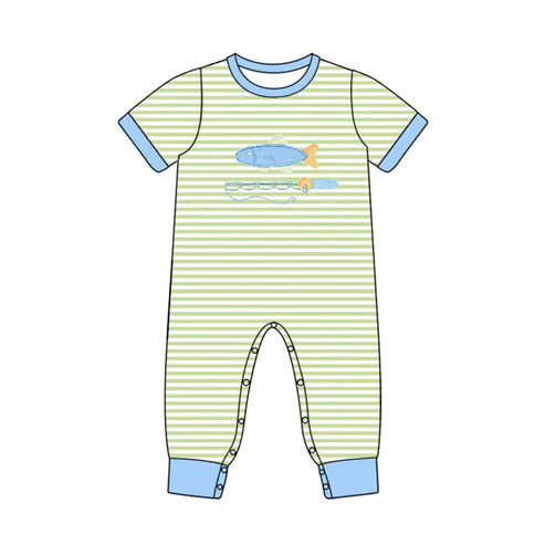 10.27  SR3329 Baby Boys Stripe Fishing Hunting Footie Rompers Preorder