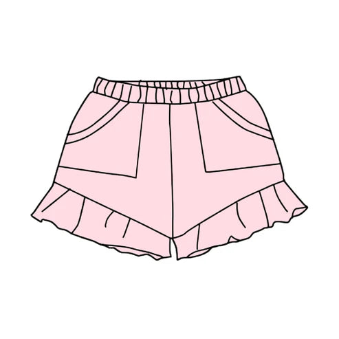 4.12  SS0560 Baby Girls Light Pink Pockets Summer Cotton Ruffle Short Bottoms Preorder