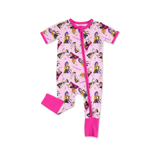 10.23 SR3319 Baby Girls Pink Short Sleeve Cartoon Girls Zipper Footie Rompers Preorder