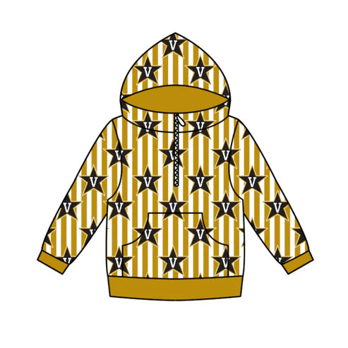 11.4 Custom Moq 8 Baby Boys Zipper Pockets Gold Stripe V Stars Team Hoodies Top