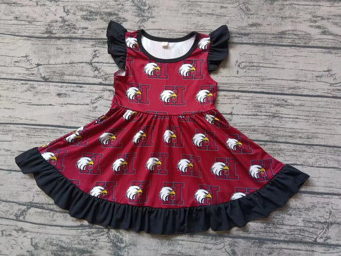 5.5  Baby Girls Team Red Eagles Flutter Sleeve Knee Length Dresses Preorder(moq 3)