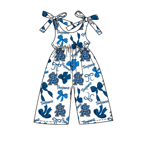 7.31 Custom Moq 5 Baby Girls Trojans team Straps Jumpsuits Rompers