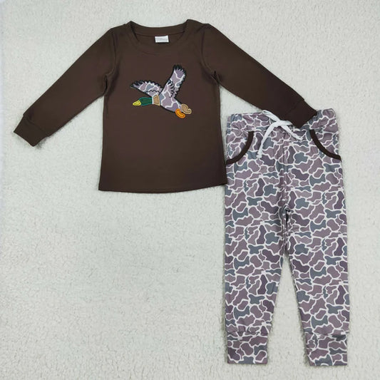 8.2 BLP1123 Baby Boys Brown Long Sleeves Duck Top Camo Pocket Pant Set