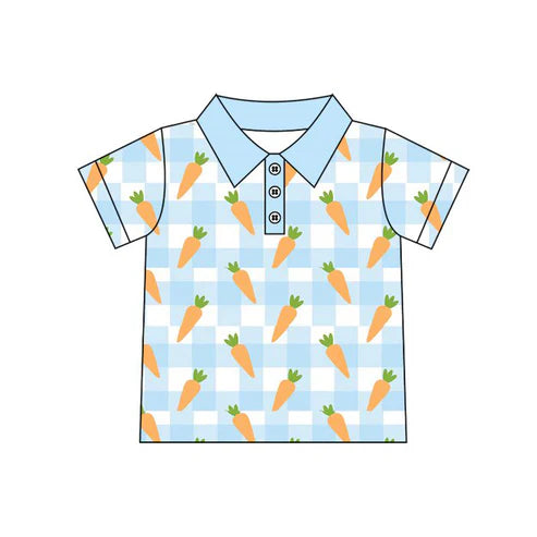 10.2 BT1391 Baby Boys Blue Checked Carrots Easter Button Polo Shirts Top Preorder