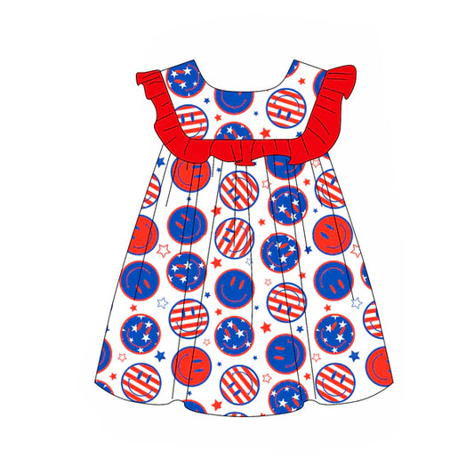 L-3.6 GSD2007 Baby Girls 4th Of July Smile Knee Length Dresses Preorder
