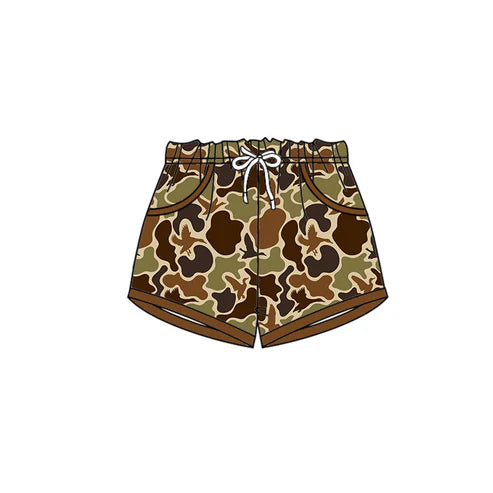 10.6 SS0673 Baby Boys Olive Brown Ducks Camo Hunting Pockets Shorts Bottom Preorder