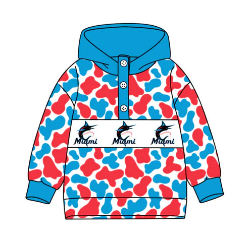10.15 Custom Moq 8 Baby Boys Blue Peach Camo Miami Team Button Hoodies Top
