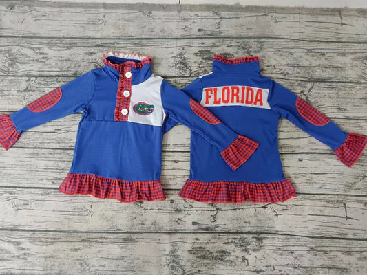 4.30 Preorder moq 3 Baby Girls Team Florida Ruffle Pullover Shirt Tee Shirts