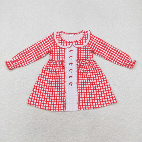 GLD0612 Embroidered Christmas Santa Claus red plaid doll collar long-sleeved dress