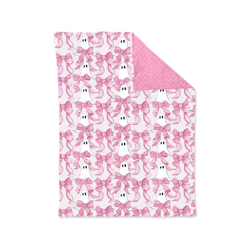 5.20  BL0208 Baby Kids Pink Bows Ghosts Minky Blankets Preorder