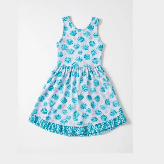 12.10 MOQ:5pcs GSD3396 pre-order toddler girl clothes shell print girl summer dress