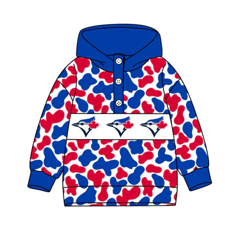 10.16 Custom Moq 8 Baby Boys Red Blue Camo Team Button Hoodies Top