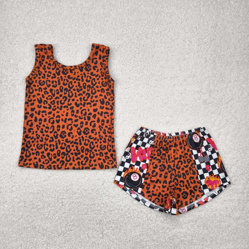 4.29 GSSO2391 Baby Girls Sleeveless Leopard Top Black Plaid Shorts Set