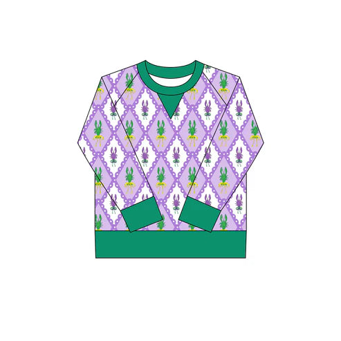 10.6 GT1268 Baby Girls Mardigras Crayfishes Checked Long Sleeve Yoga Tee Shirts Top Preorder