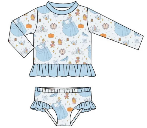 5.14 Girls cartoon light blue swimsuit two-piece