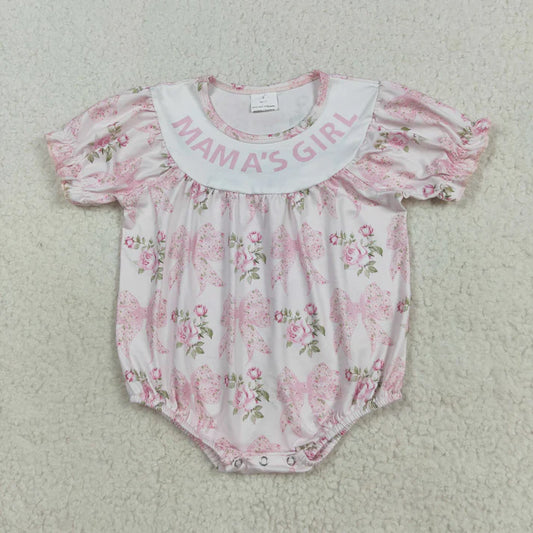8.21 SR3087 Baby Girls Short Ruffle Sleeves Pink Bows Flowers Ruffle Romper