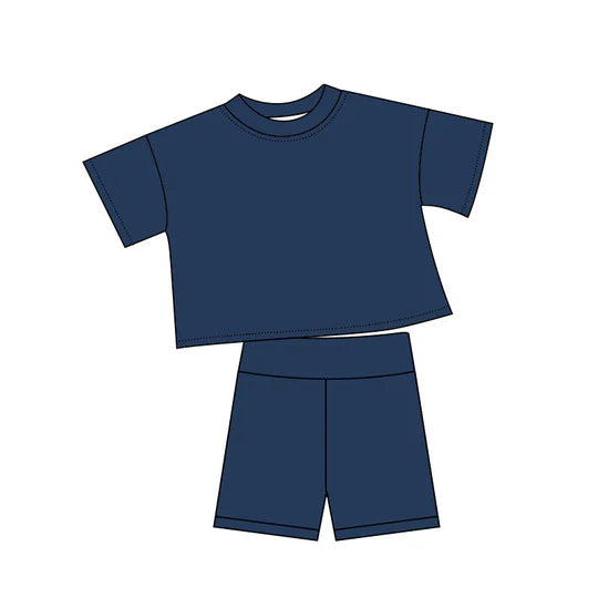 12.9 MOQ：5pcs GSSO2978 pre-order baby girl clothes navy blue print toddler girl summer outfit
