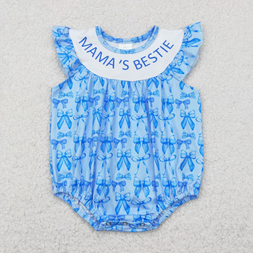 5.3  SR3039 Baby Boys Blue Flutter Sleeves Bows Ruffle Romper